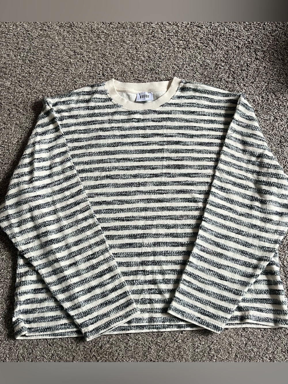 Krost Terry Stripe Long Sleeve Tee Cream Gray Revolve Men's XL Crewneck